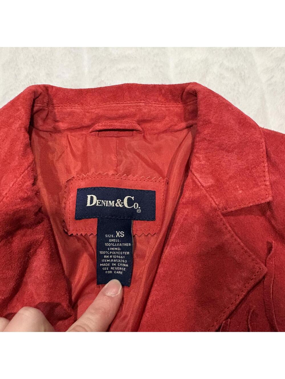 Denim & Co. Women's XS Red Leather Fringe Jacket Suede Stylish Outerwear - Picture 3 of 7